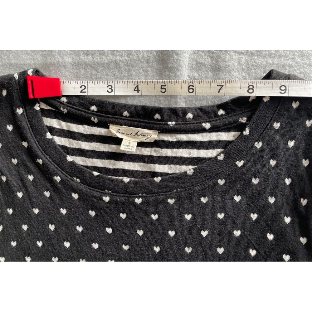 Jane and Delaney Womens Top sz S Black White Hearts 100% Cotton Striped inside - Picture 6 of 8